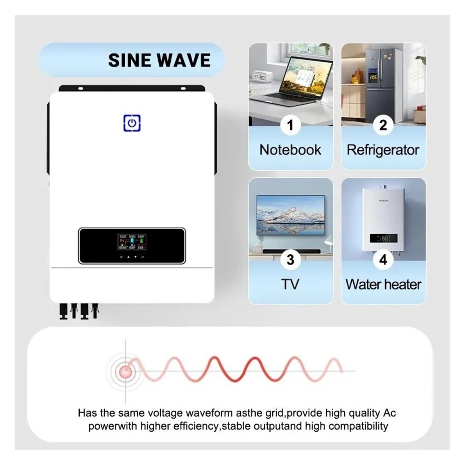 Inversor Convertidor Potencia Inversor Solar para Híbrido 10.2KW 48V 230VAC Controlador Carga Dual MPPT 180A PV MAX 500VDC Onda Sinusoidal para Pura(Only WiFi)