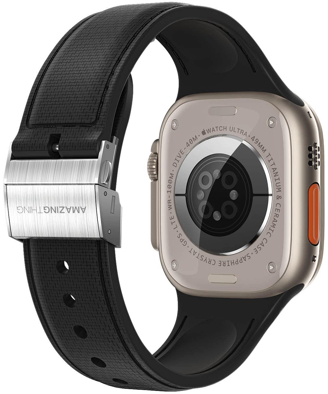 Amazing Thing Titan Swift Silicone Band for Apple Watch 49mm, Series 8/7 (45mm), Series 6/SE/5/4 (44mm) and 3/2/1 (42mm) - Black