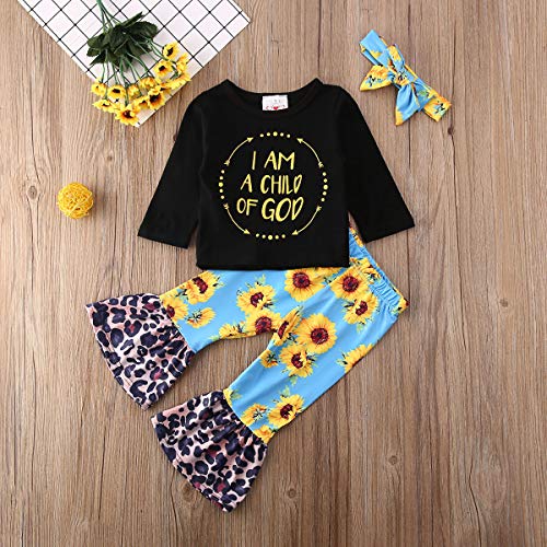 Newborn Infant Baby Girls Clothes Ruffle Long Sleeve Solid T-Shirt Tops+Cheetah Pants Autumn Clothes Outfits (Black 16, 1-2 T)