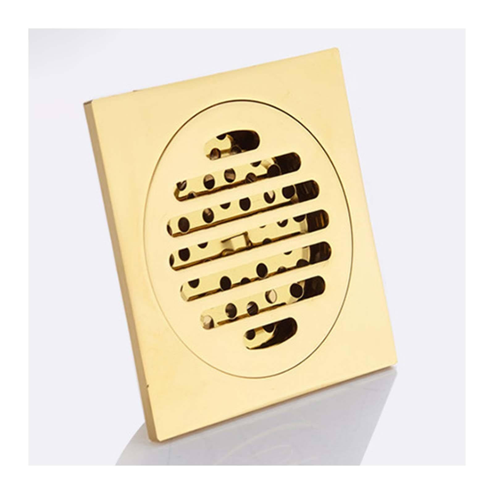 Bonde Douche Laiton Siphon Douche Plaqué Or Bonde de Douche 100 * 100mm Bonde Douche Extra Plate Style Européen Siphon de Sol Convient aux Balcons, Cuisines et Salles de Bains