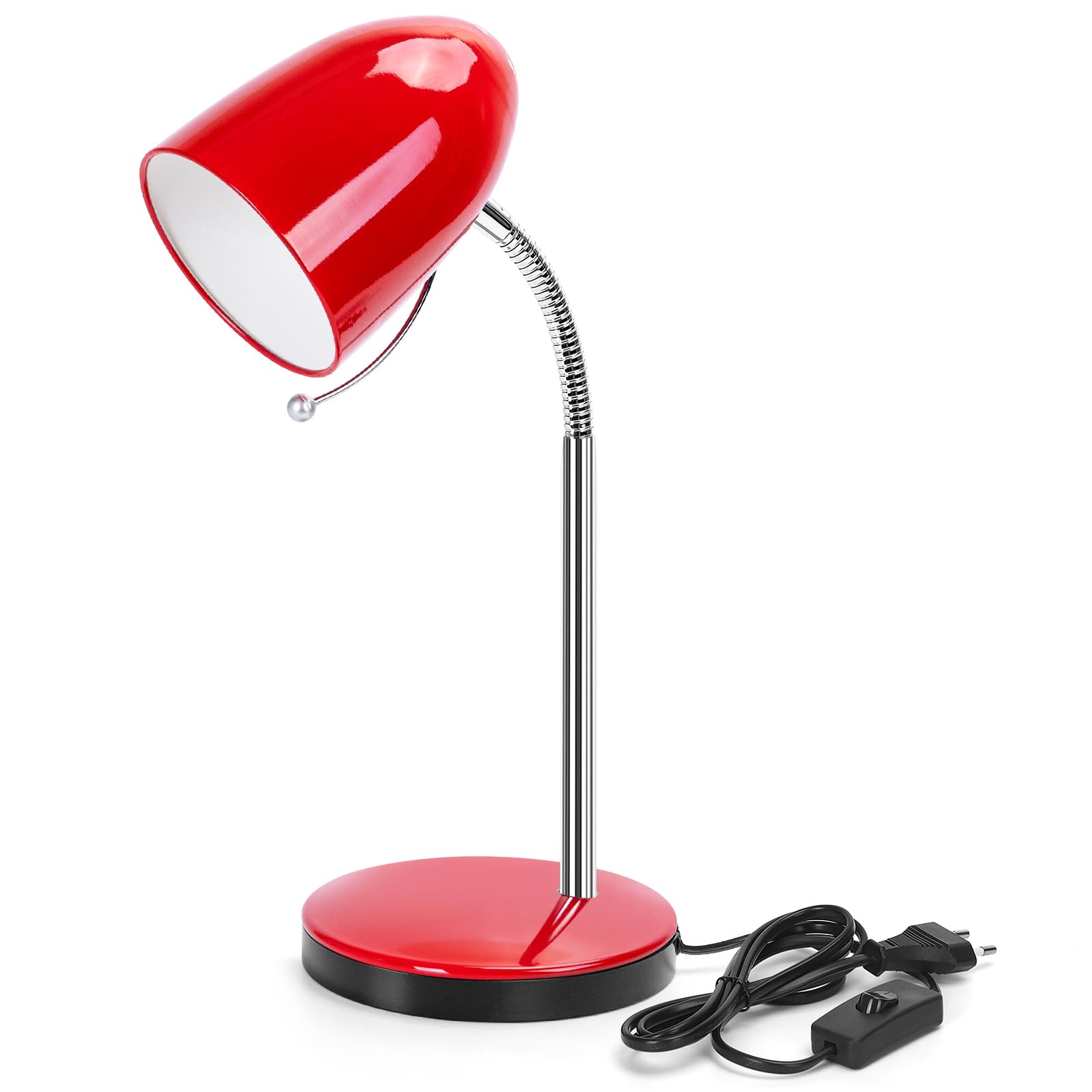 Aigostar Lampe de Bureau Retro E27, Lampe de Chevet Enfant avec Prise (Max 40 W), Excluant Ampoule, Flexible Réglable, Câble de 1.5 m, Rouge