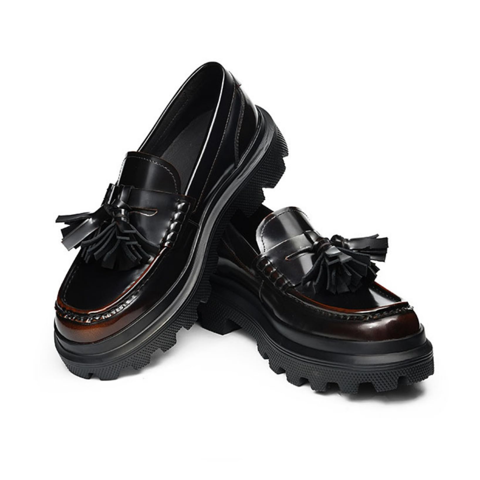 Generico Mocassini Uomo in Pelle Verniciata Slip on Scarpe Eleganti Business con Nappine Punta Tonda con Plateau Mocassini Confortevoli