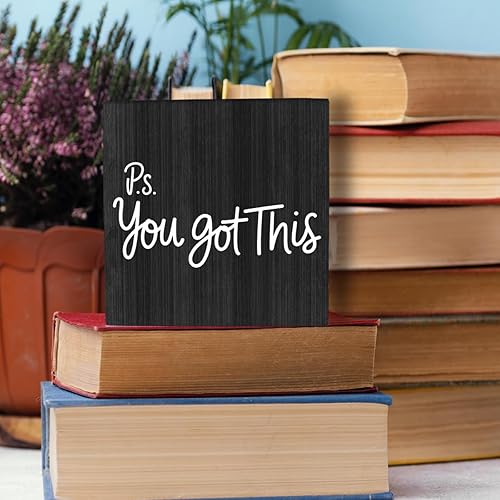 Miniatura 61 de HTBIG Letrero inspirador para decoración de oficina, decoración de escritorio, caja de madera rústica, negra, bloque de madera, placa para hogar