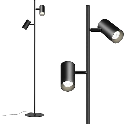 Lámpara de pie industrial para sala de estar, lámparas de pie modernas de lectura con cuidado de los ojos, 2 cabezales, 4 brillos 3000 K, luz suave,
