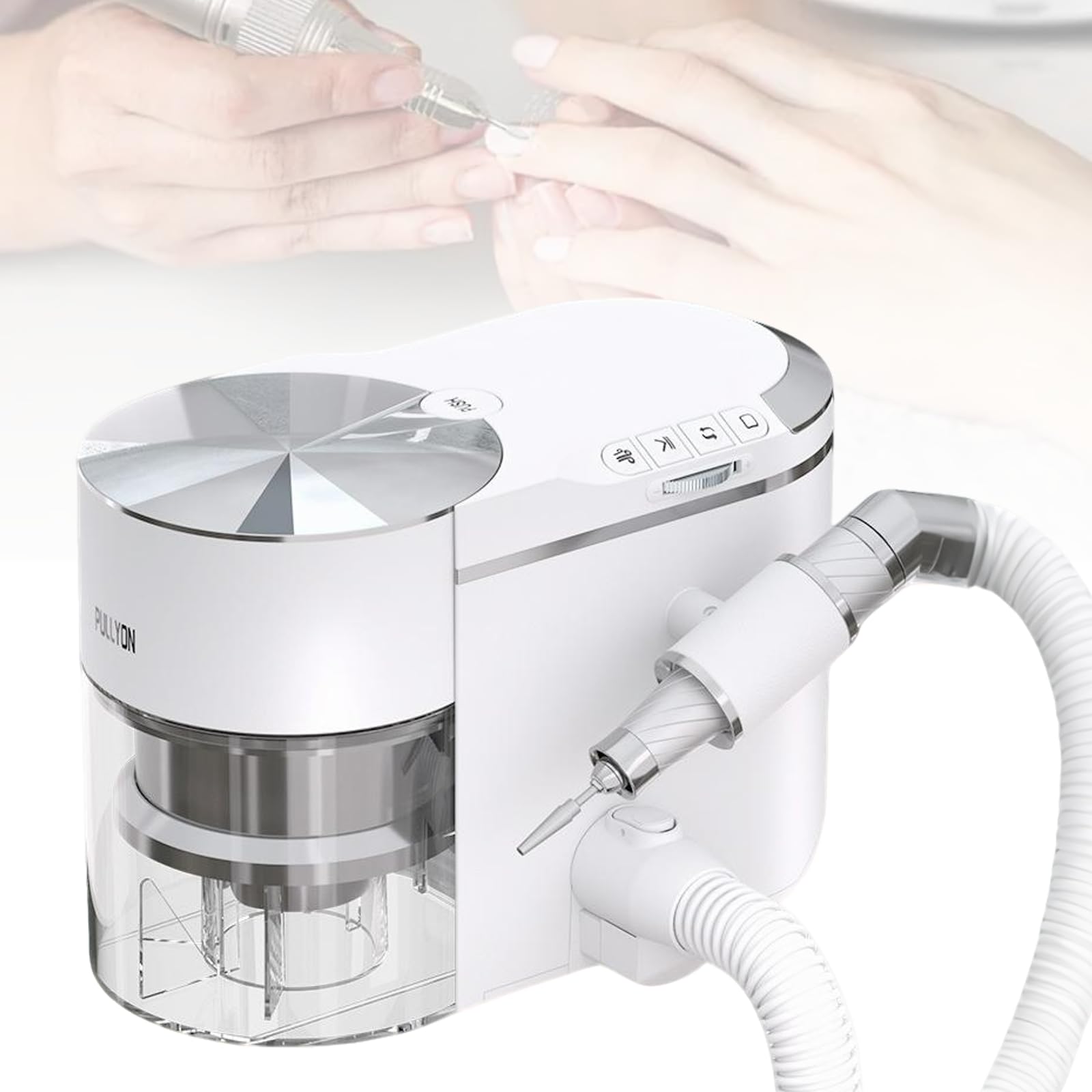 ZHENYUWANG This nail salon dust collector features a built-in vacuum function, 1.5kPa cyclone suction power, and adjustable suction strength and angle