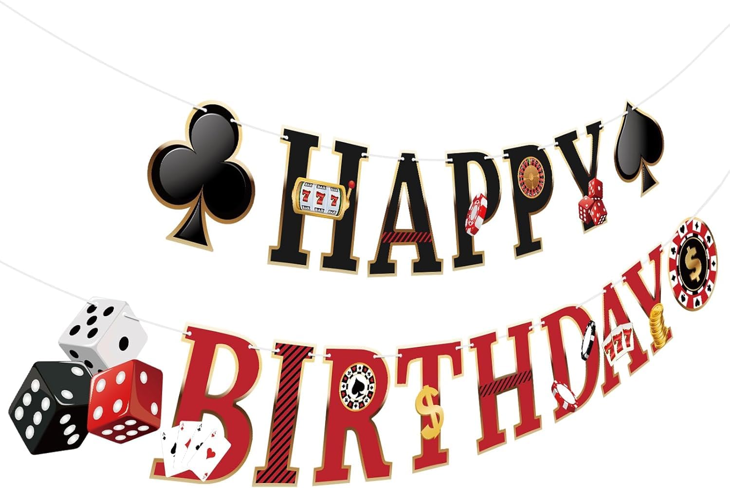 Casino Theme Happy Birthday Banner, Poker Night Las Vegas Party Decor, Ideal for Casino-Themed Birthdays, Game Night Celebrations & Vegas-Style Gatherings (Black Casino)