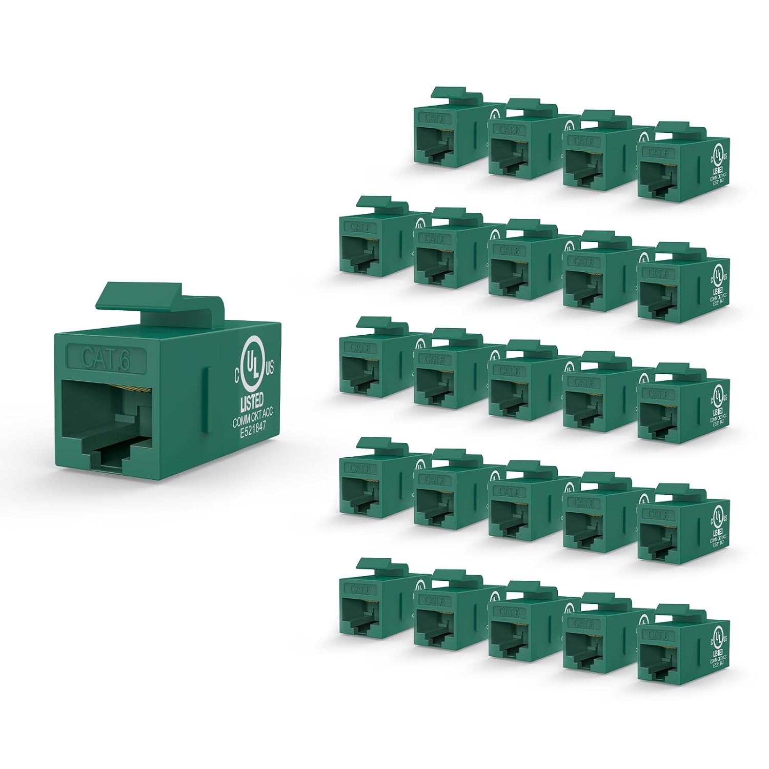 VCE UL-Listed CAT6 Keystone Coupler 25-Pack, Ethernet Coupler Female to Female, RJ45 Coupler for CAT6/CAT5e/CAT5, Keystone Jack, Green