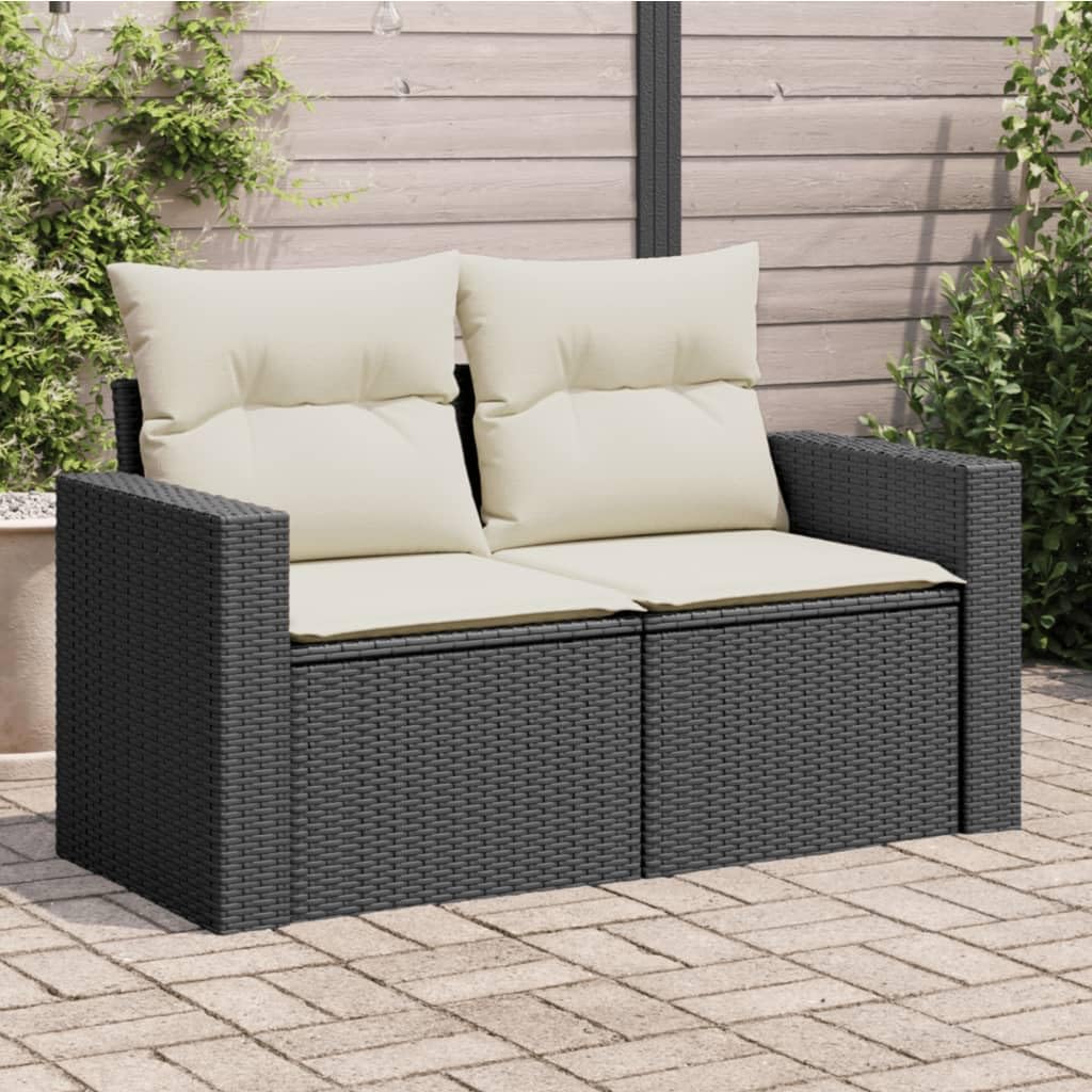 vidaXL Sofá de Jardín de 2 Plazas con Cojines, Sillón de Exterior, Sofá Modular, Asiento para Patio Terraza Balcón, Ratán Sintético Negro