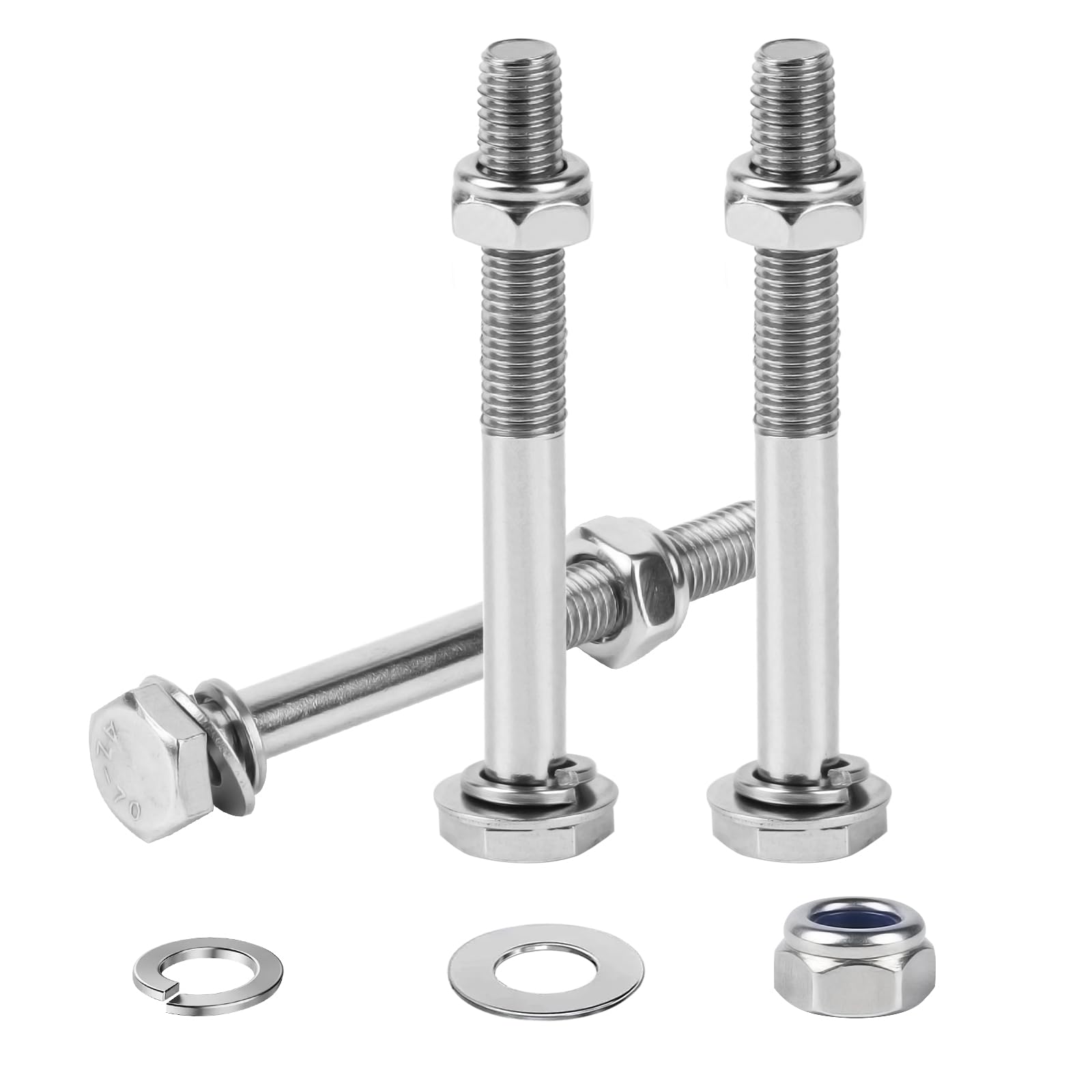 10 Pcs M10 Bolts and Nuts Assortment Kit, M10x100mm Hex Head Screws, 304 Stainless Steel Nuts and Bolts Set with Washers Kit, Part Threaded Hex Screws Bolt for Home Electronic Machine