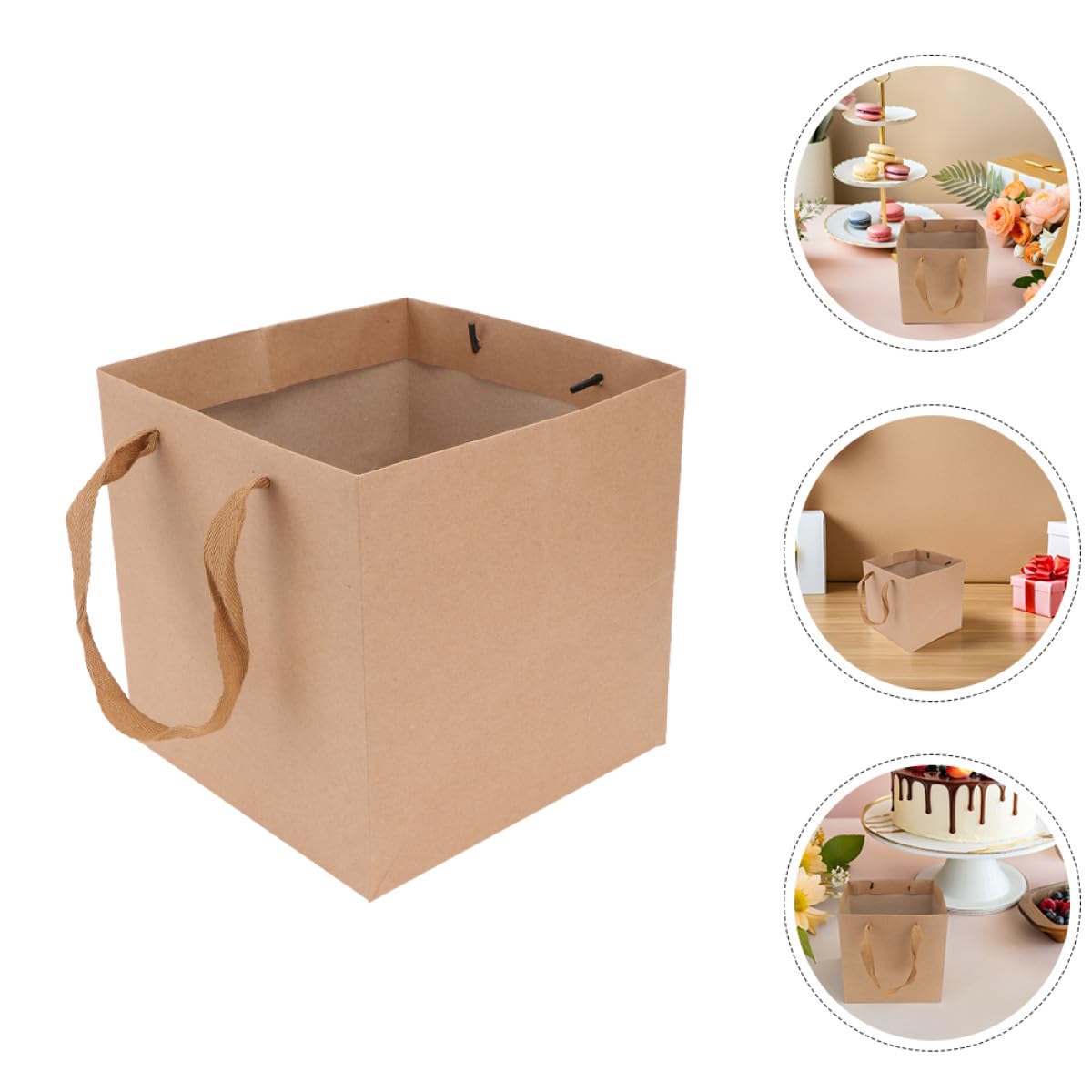 MAGICLULU Sacchetti Kraft con Manici Quadrati 25x25x25 Cm, Borsa da Asporto Resistente in Carta Kraft Marrone, Confezione Regalo Floreale e Packaging per Fiori, Set da 10 Pezzi per Fioristi