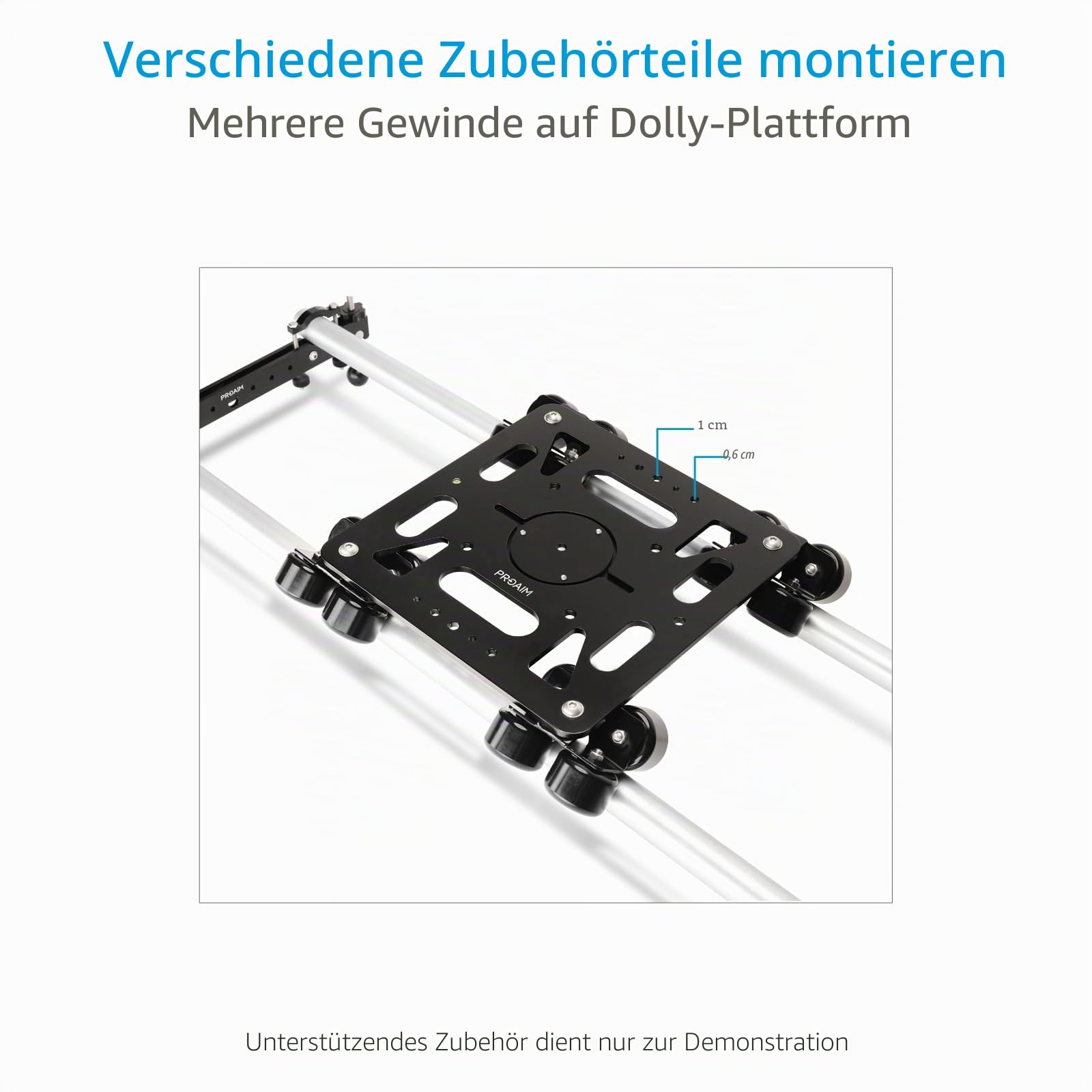 PROAIM Breeza Aluminium-Kamera-Dolly-Slider mit Schienenenden, 100 kg | CNC-Aluminium-Slider mit 16-Rad-Fahrwerken; für gerade/kurvige Schienen, Mitchell + 75/100mm Bowl-Mounts