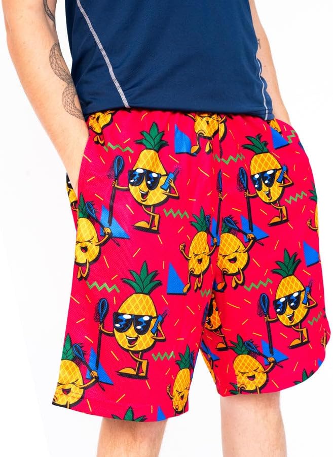 Flow Society Pineapple Lax Boys Mid-Length Shorts - Athletic - Basketball - Baseball - Hockey - Football - Lacrosse - Pink