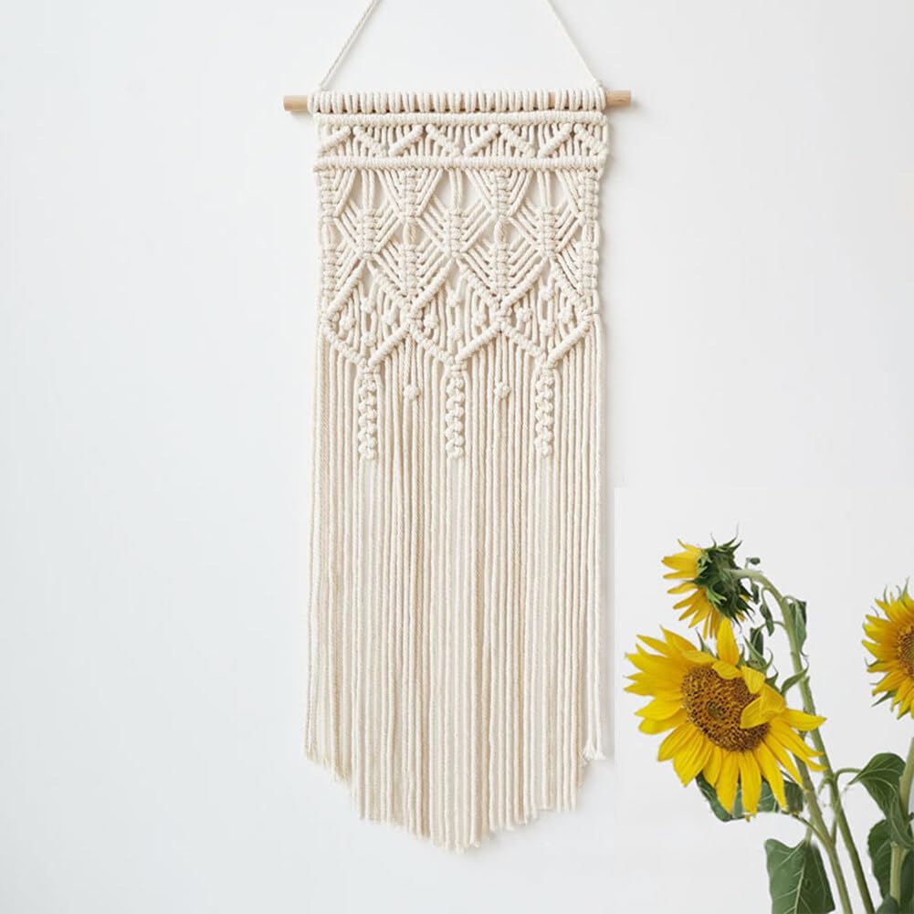 Arazzo da parete in macramè Boho con piume: arredamento per