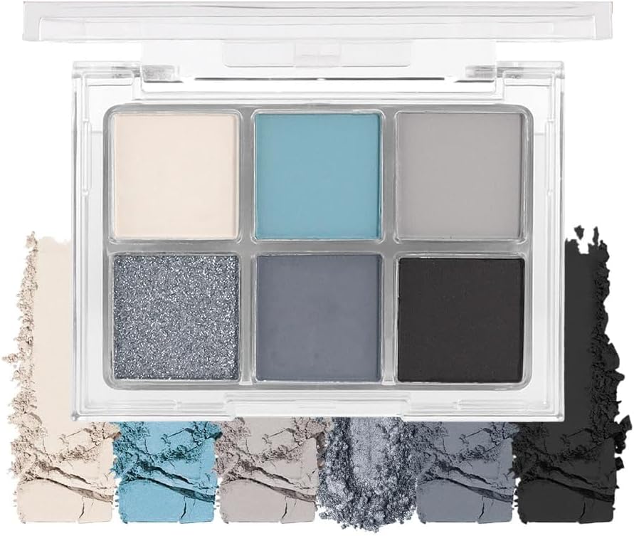 Lilbitty Pack of 6 Colours Glitter Eyeshadow Palette, Waterproof Pigmented Eye Makeup, Palette in Black, Blue, Silver, Long-lasting Eyeshadow for Women and Girls