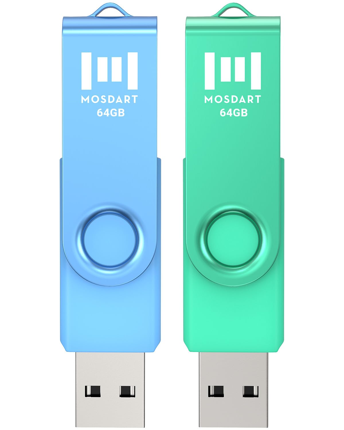 MOSDART Pamięć flash USB, 64 GB, 64 GB, dwupak, USB 2.0, obrotowa konstrukcja ze światłem LED, exFAT Jump Drive Memory Stick do komputerów, przechowywanie danych, 64 GB