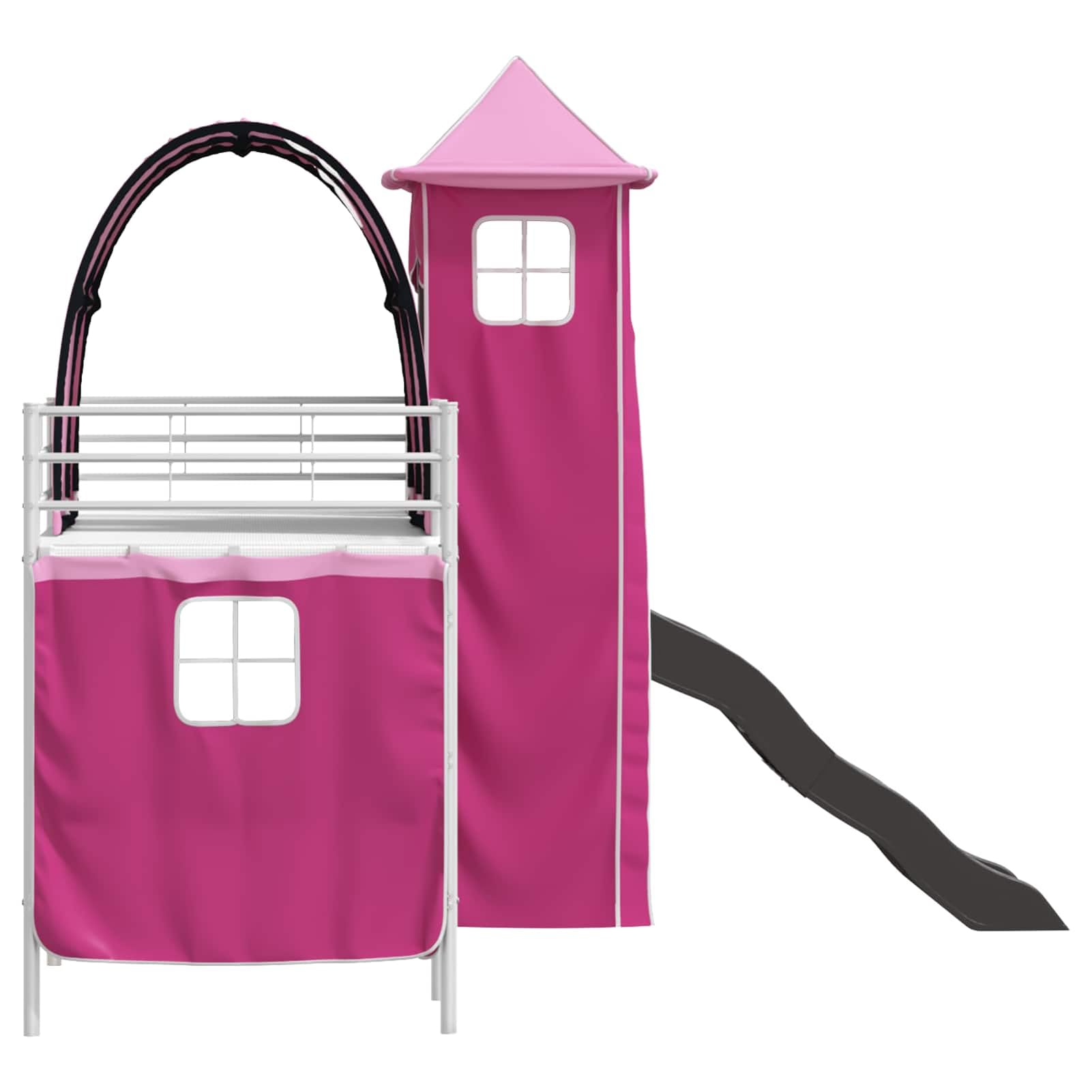 Homgoday Hochbett mit Rutsche und Turm für Kinderzimmer - Stabiler Metallrahmen in Blau & Schwarz - Spiel- und Schlafbereich Model42020910
