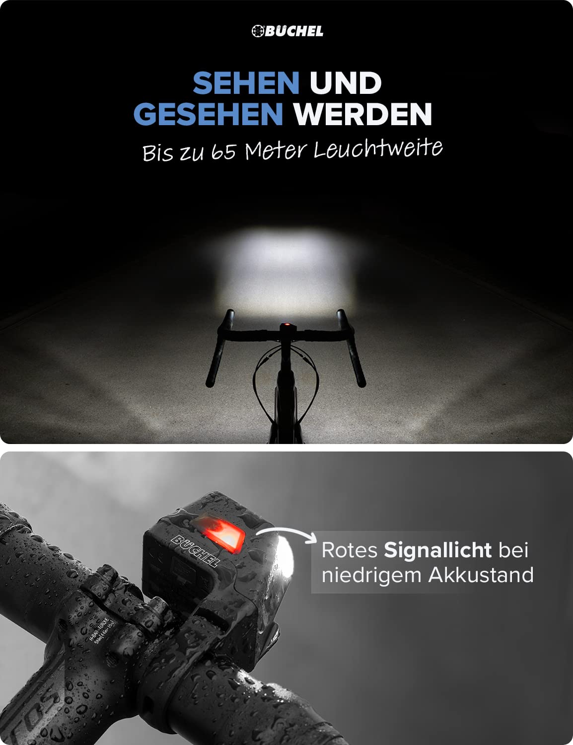 Büchel Ahead Frontlicht I 35/15 Lux Design genau mittig am Lenker StVZO zugelassen und Regenfest LED Fahrradbeleuchtung Fahrradlampe Vorne, Fahrrad Licht, Front, Schwarz Sport & Freizeit