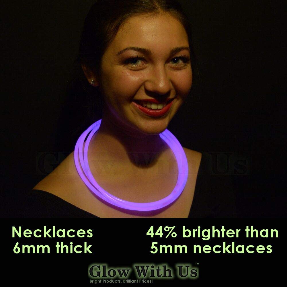 Glow Sticks Bulk Wholesale Necklaces, 200 22” Purple Glow Stick Necklaces+200 FREE Glow Bracelets! Bright Color, Glow 8-12 Hrs, Connector Pre-attached(Time Saver), Sturdy Packaging, GlowWithUs Brand
