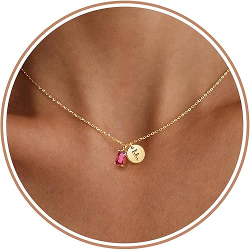 Initial Birthstone Necklace for Women, Dainty Gold Necklace for Women with Initial Birthday Gifts for Her Teen Trendy Stuff Letter A-Z Pendant Mothers Day Necklaces Gifts for Mom Daughter Sister Christmas Jewelry