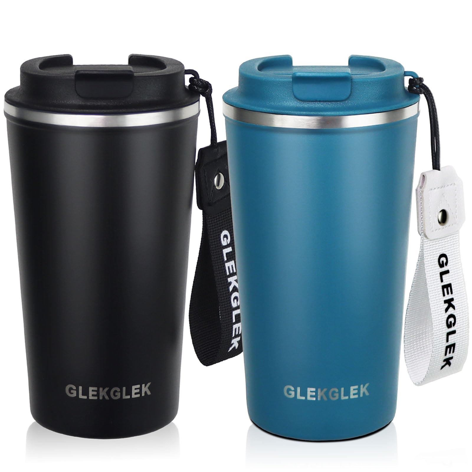 GLEKGLEK Taza de Café Térmica 500ml con Tapa, Pack de 2