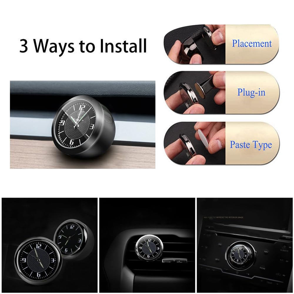 Reloj de coche, KACEPAR 1.6" Mini Reloj de cuarzo para el salpicadero del coche, Reloj universal de decoración,Reloj de coche y reloj luminoso interior modificado