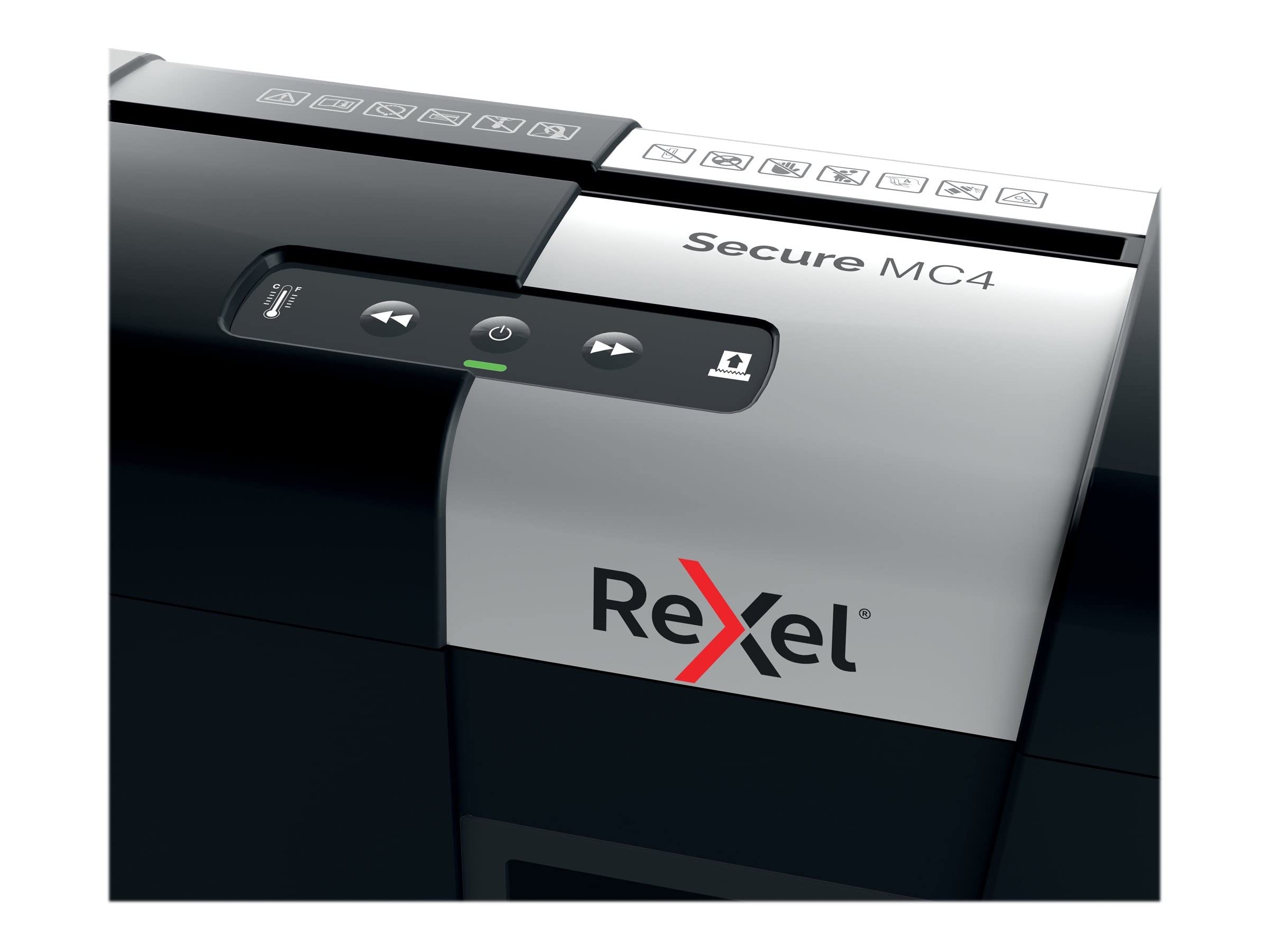 Rexel Secure MC4-SL Whisper-Shred Destructora de Papel con Microcorte P5, 4 Hojas, Papelera Extraíble de 14 L, Silenciosa y Compacta, 2020132
