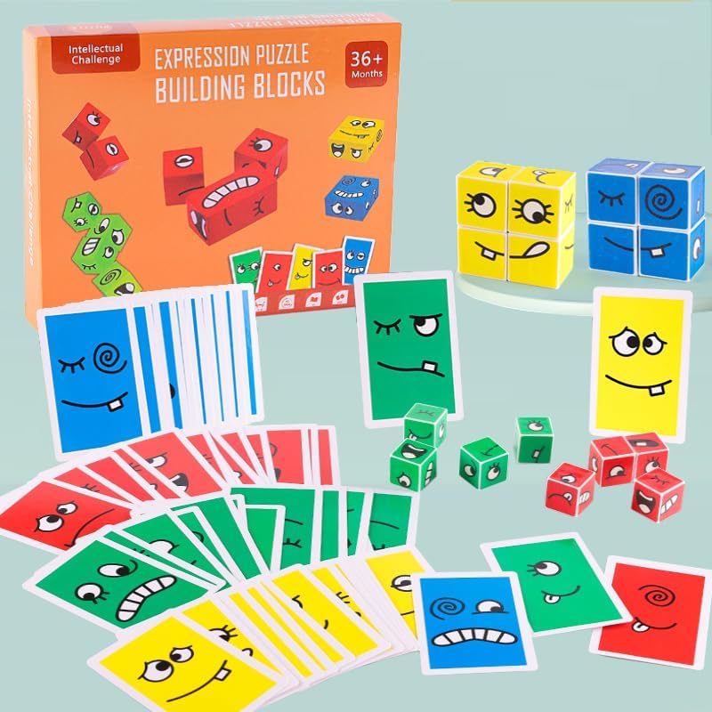 TYJCZUP - Rompecabezas de expresiones de bloques de construcción, juegos de Borad, juguetes educativos Montessori para niños de 3 a 6 años,