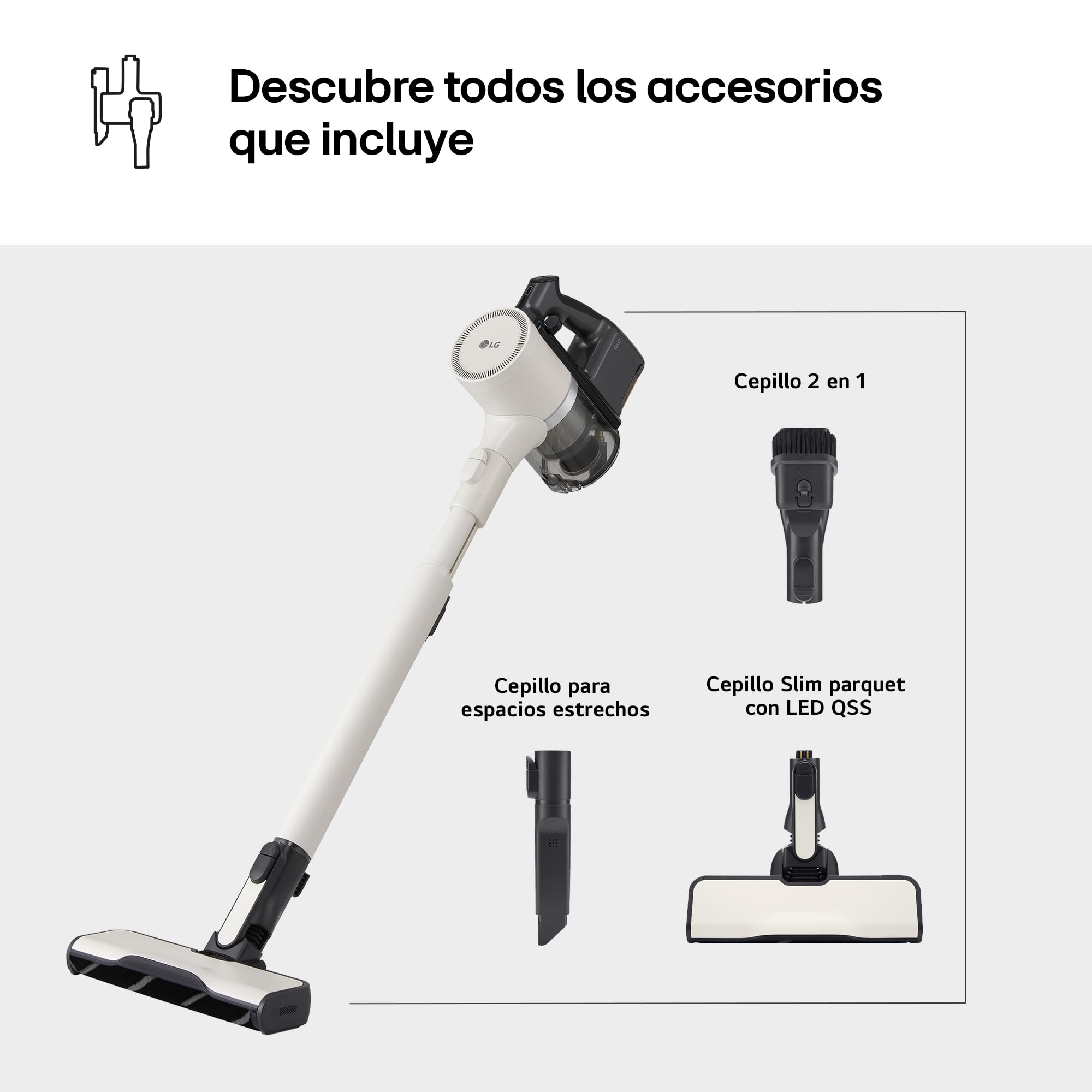 LG A9K-LITE1C - Aspirador Escoba, Kompressor 220W succión, con Sistema de compresión de Polvo, Cepillo con luz LED, Beige
