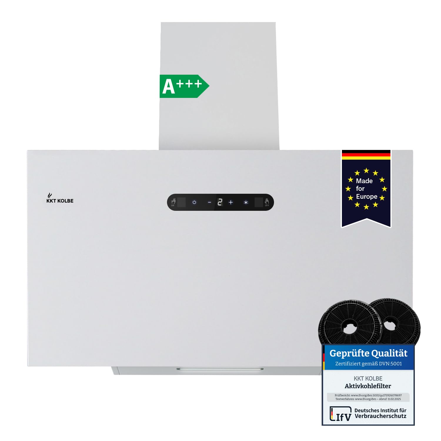 KKT KOLBE Campana extractora 60 cm A+++ | aire de circulación de aire de escape | campana de pared libre de cabeza | blanco | metal | iluminación LED | control de gestos | SensorTouch | filtro de