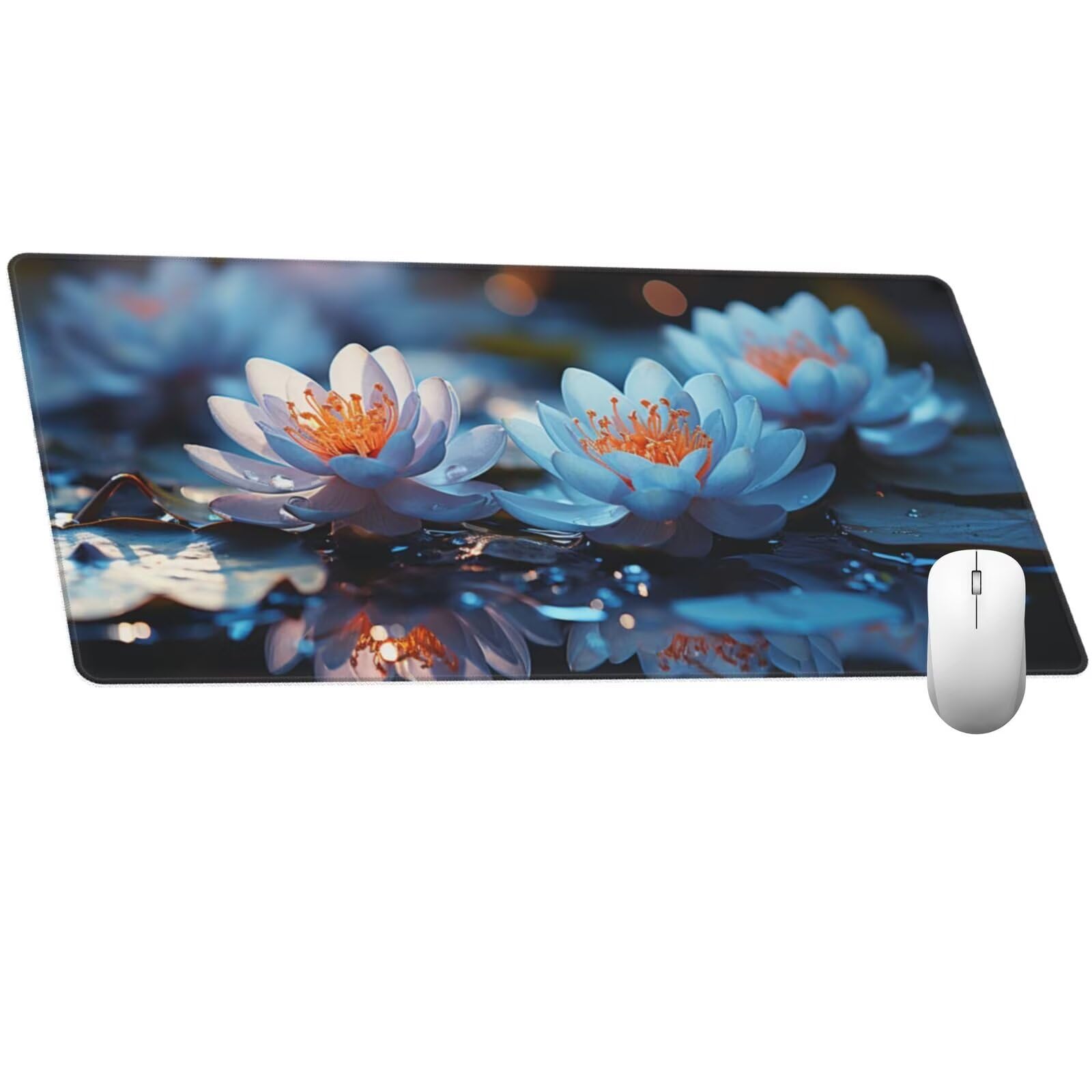 Alfombrilla Ratón Azul Alfombrilla Ratón XXL 1600 x 800 mm, Loto Mouse Pad Gaming con Bordes Cosidos, Impermeable Mousepad Base de Goma Antideslizante Duradera, Mouse Pad para Oficina Accesorios Q1150