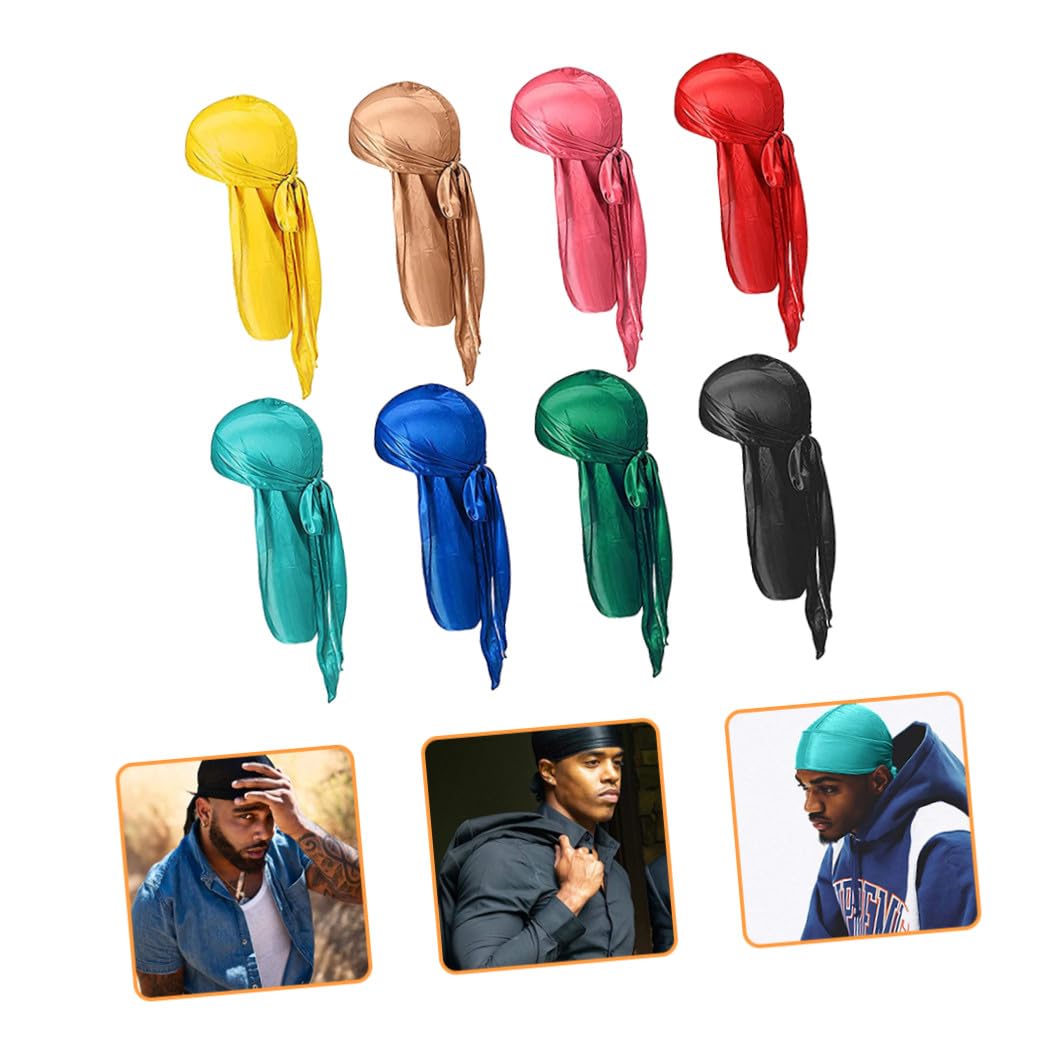 8 Turbantes Piratas de Satén para Ondas de Cabello, Diseño Largo y Cómodo, Gorro Elástico Unisex para Dormir y Estilo Pirata Color Aleatorio