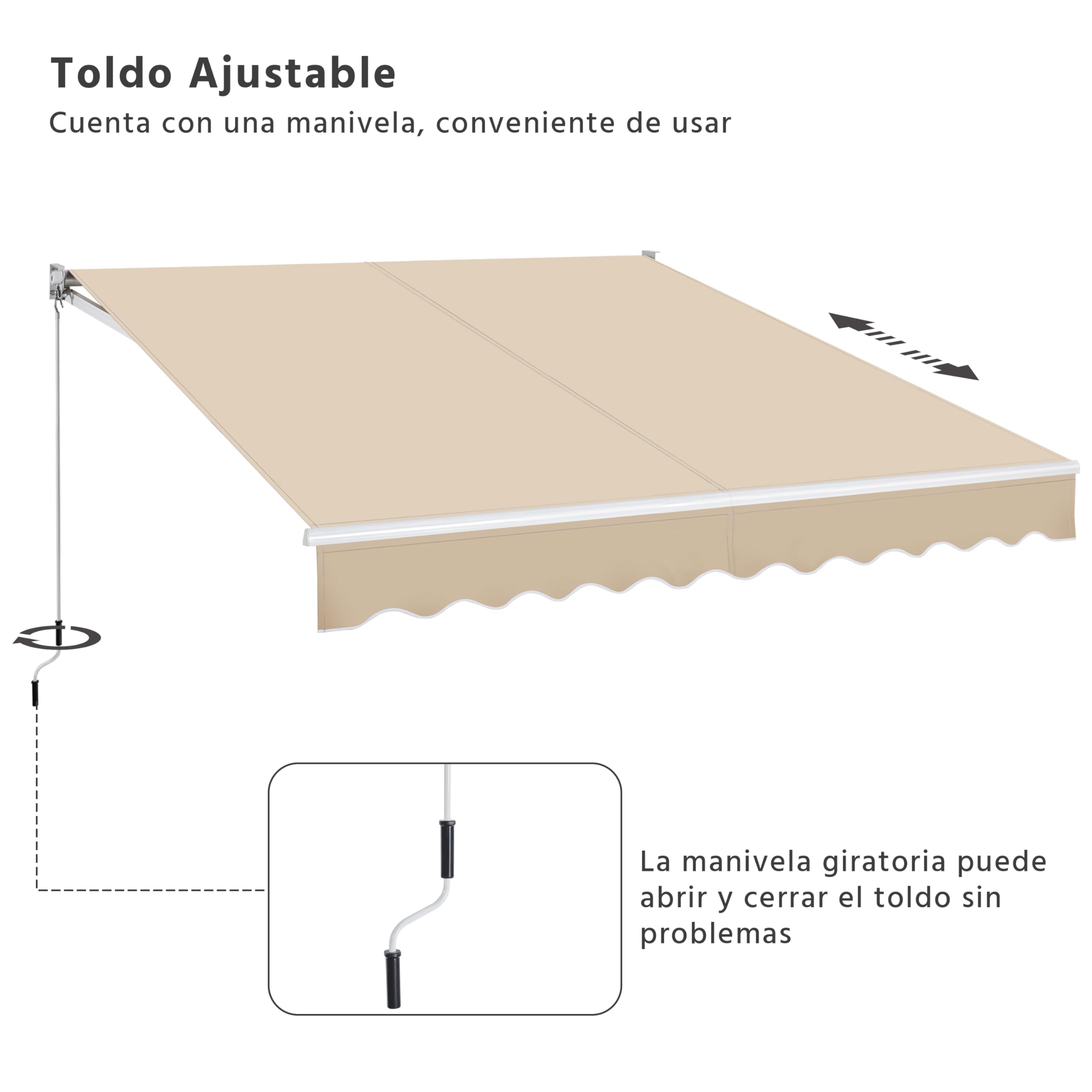 Yaheetech Toldo Articulado Retráctil Exterior 300x250 cm para Balcón Beige | Impermeable y Protección UV, con Manivela, Estructura de Aluminio, Ángulo Ajustable Adecuado para Balcón, Terraza, Patio