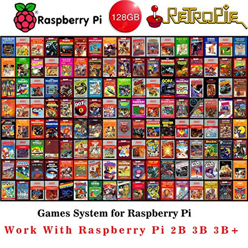 Raspberry Pi Retropie 128GB Preloaded Classic Games MicroSD Card,Fast Class 10,Premium Collection with Video Previews 3D Boxart,Works with Pi 3 Model B(Plus),Model B,Pi 3 Model A,Pi 2B etc
