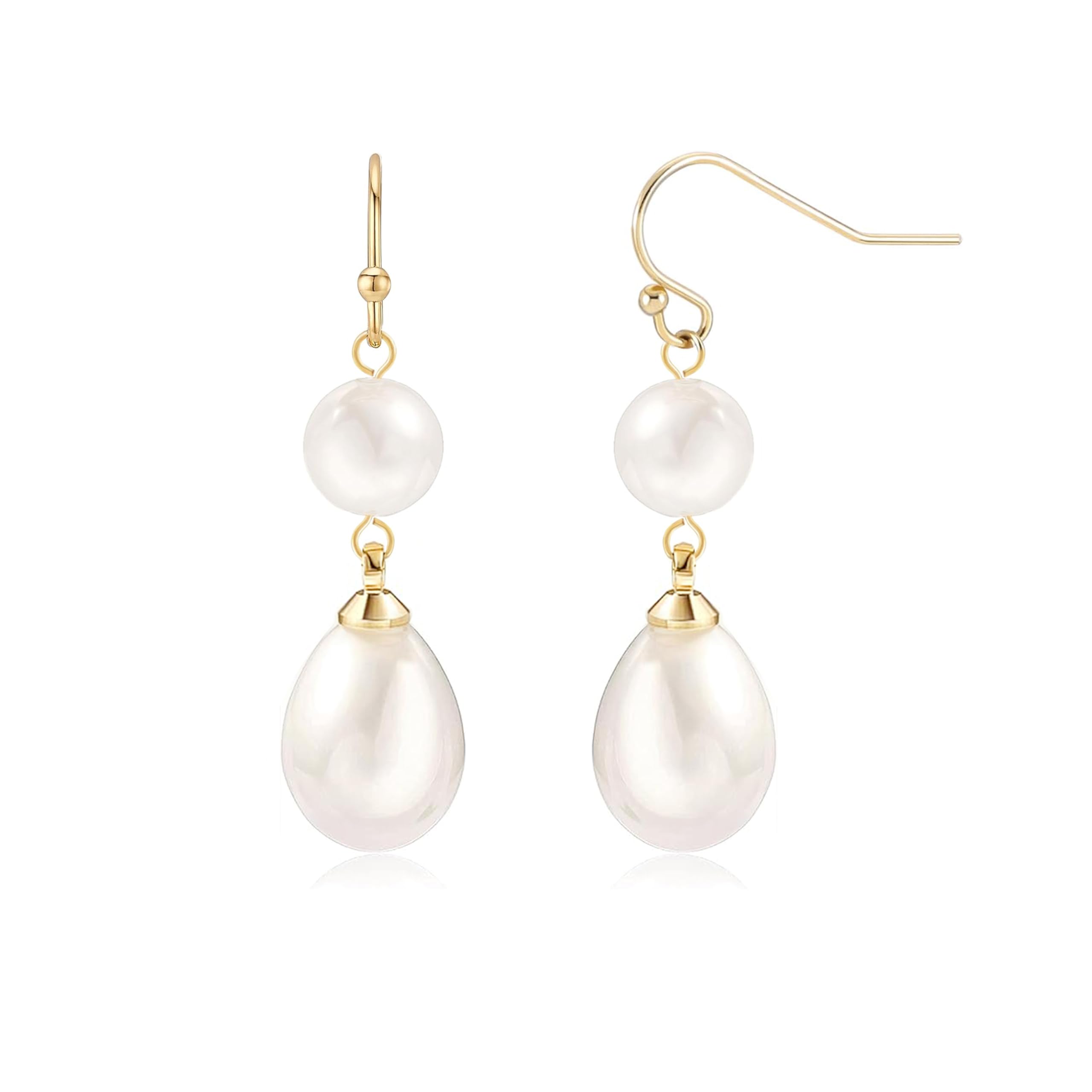 VoainoPearl Earrings for Women 14K Gold Plated/925 Sterling Silver Double Pearl Dangle Drop Earrings for Bridal Wedding Prom Jewelry Gifts