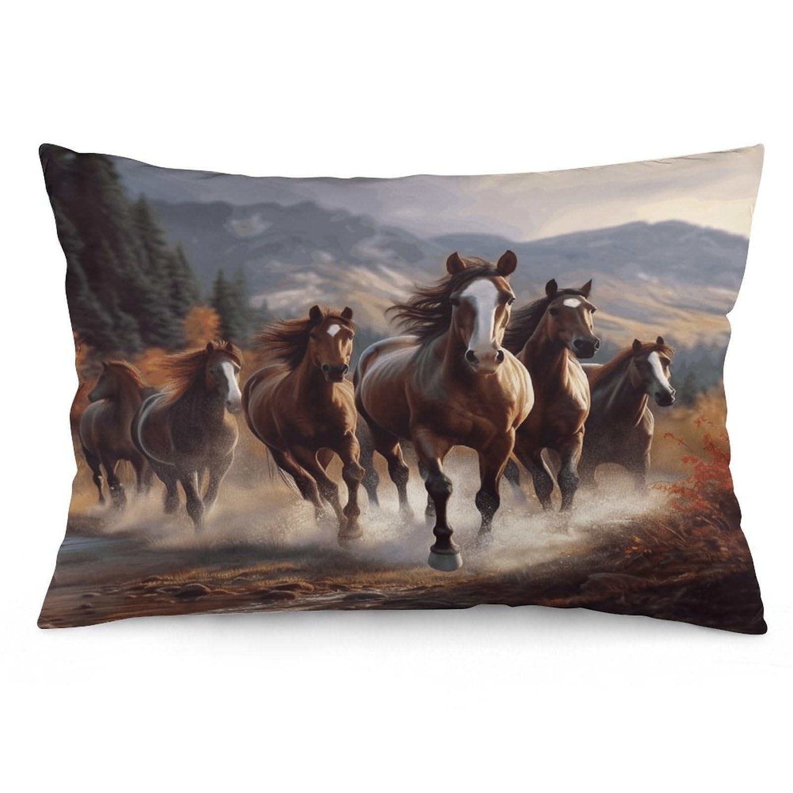 Horses Throw Pillow Cover Soft Lumbar Pillow Covers with Zipper Breathable Rectangular Cushion Case Polyester Pillow Case Decorative Body Pillow Cover for Couch Bed