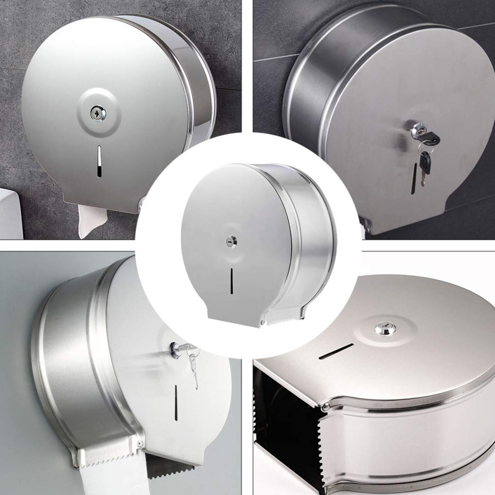 TOPBATHY Portapapeles Diseño Moderno y Redondo de Acero Inoxidable para Baño Montado en Pared Dispensador de Toallas de Papel para Rollos Grandes