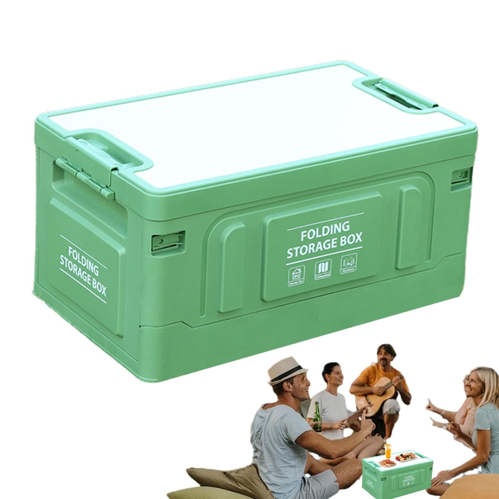Organizador de maletero plegable para maletero, 60 L, con múltiples usos, con tapa de madera para aperitivos, verduras | con tapa de madera para aperitivos, verduras