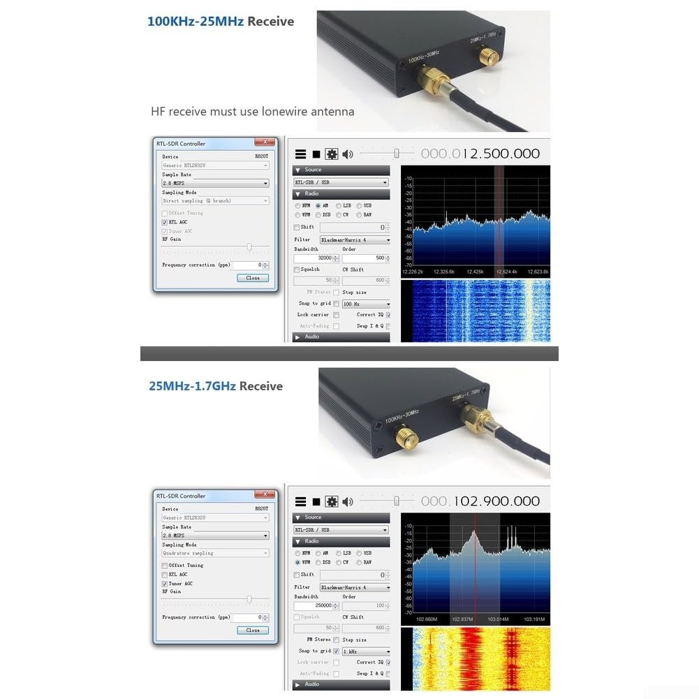 Para rtl-sdr Software Definido Radio Receptor 100KHz-1.7GHz con RTL2832U Chip para AM FM CW Demodulación y Aviación Monitoreo de onda Corta