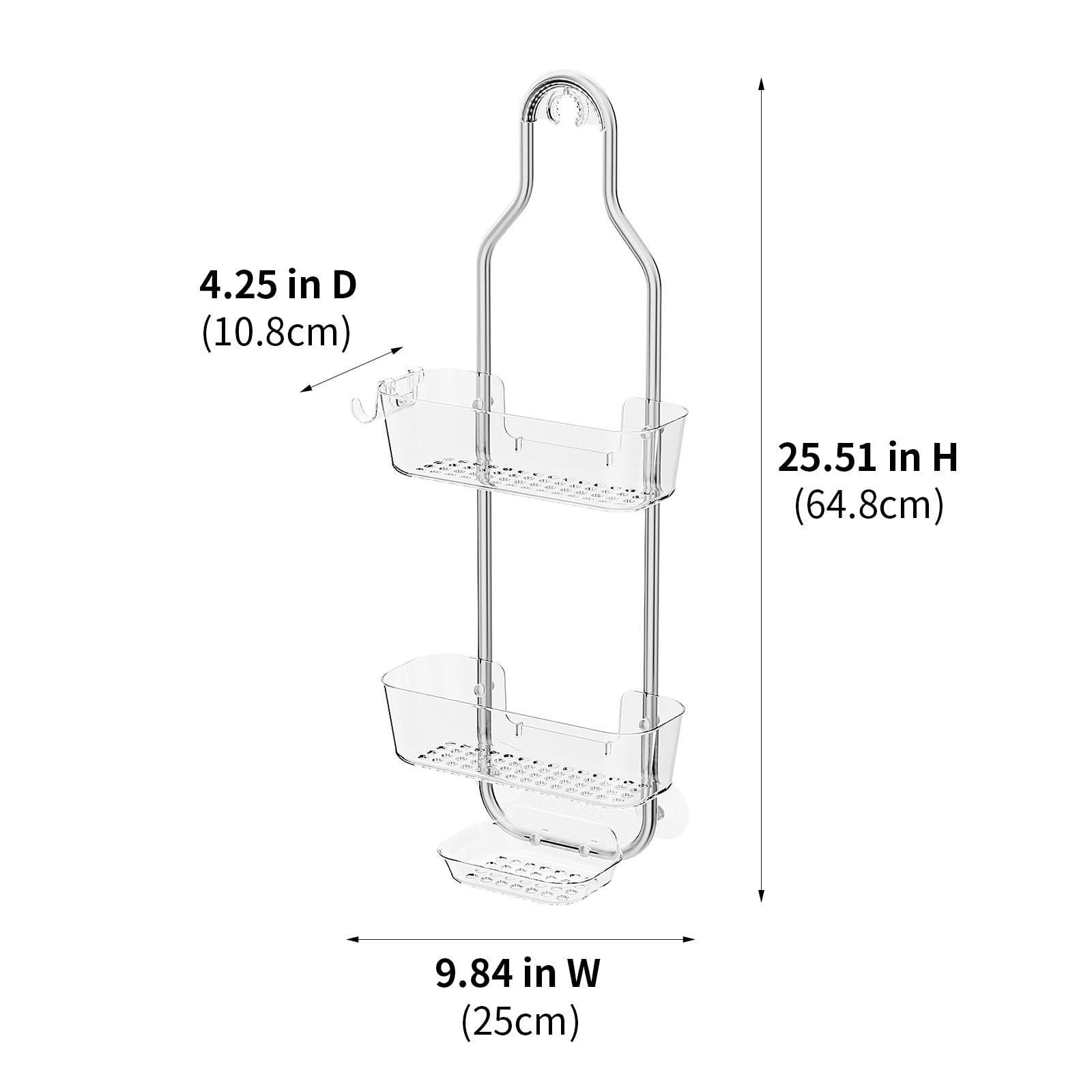 APLOP Shower Caddy Hanging 3-Tier,No Drill Rustproof Aluminum,Shower Storage Organiser with Soap Holder & Hooks,Easy Install Bathroom Shelf - Image 2