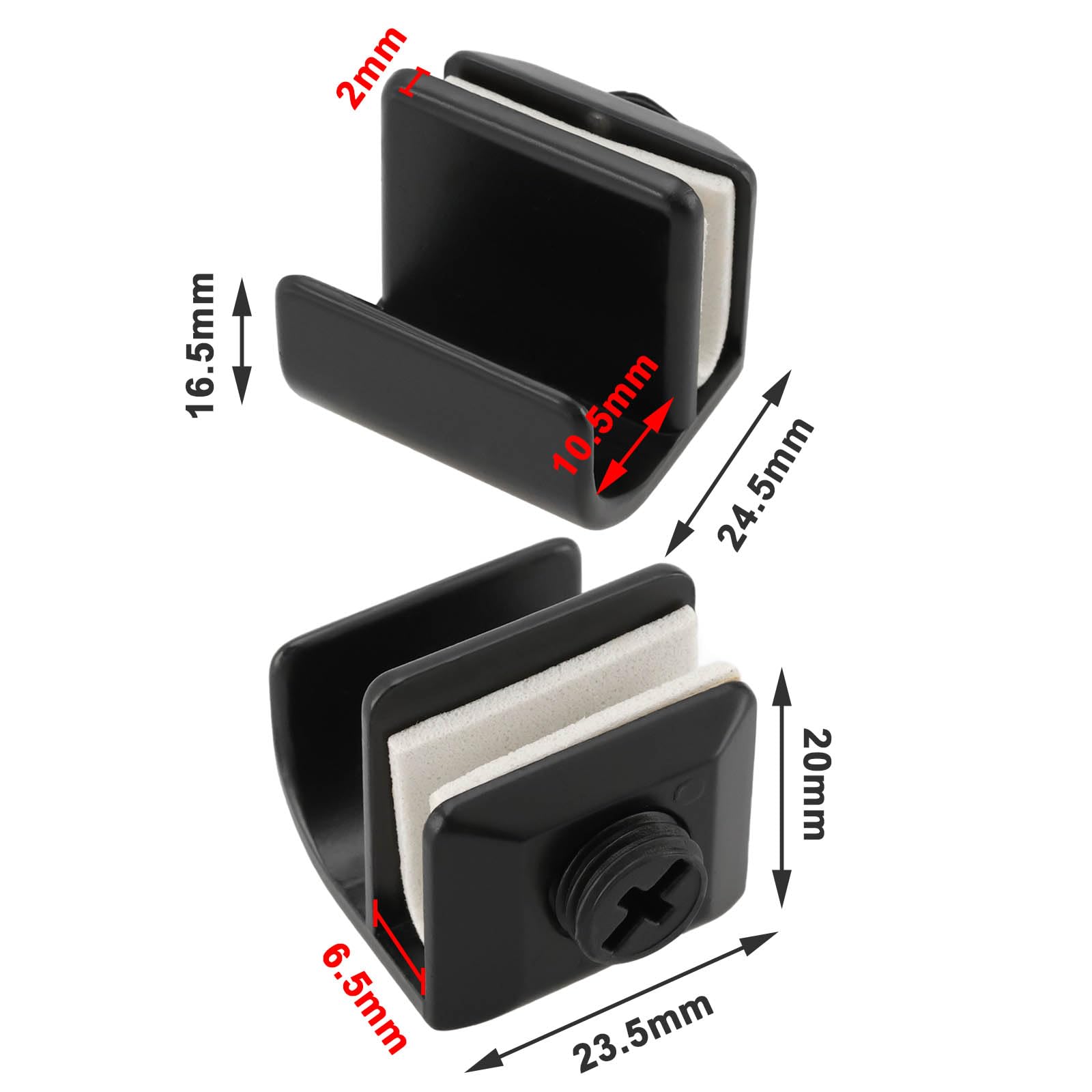 LT Easiyl 4pcs Glass Door Handle Zinc Alloy Non Drilling Glass Display Cabinet Clamp Handle for 3-5mm Thickness Showcase Glass Cabinets Kitchen Bathroom Cabinets Handle Black - Image 4