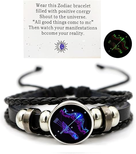 Zodiac Signs Spirit Bracelet Zodiac Bracelet for Women Men Adjustable 12 Constellation Bracelet Multilayer Zodiac Black Leather Bracelets Zodiac Sign Wrap Brace