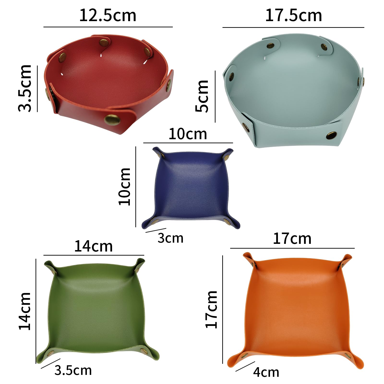 5 Pezzi Svuotatasche Pelle, Vassoio Svuotatasche Pelle Pieghevole, Adatto per Riporre Portafogli, Chiavi, Monete (2 Stili, 5 Colori)