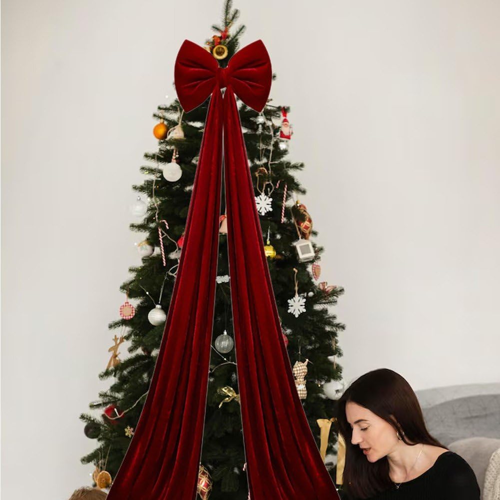 Grande Décoration De Porte D'entrée De Noël, Nœud Géant pour Sapin De Noël avec Longues Banderoles, Couronne Murale pour Maison, Salle De Noël, Porche De Vacances