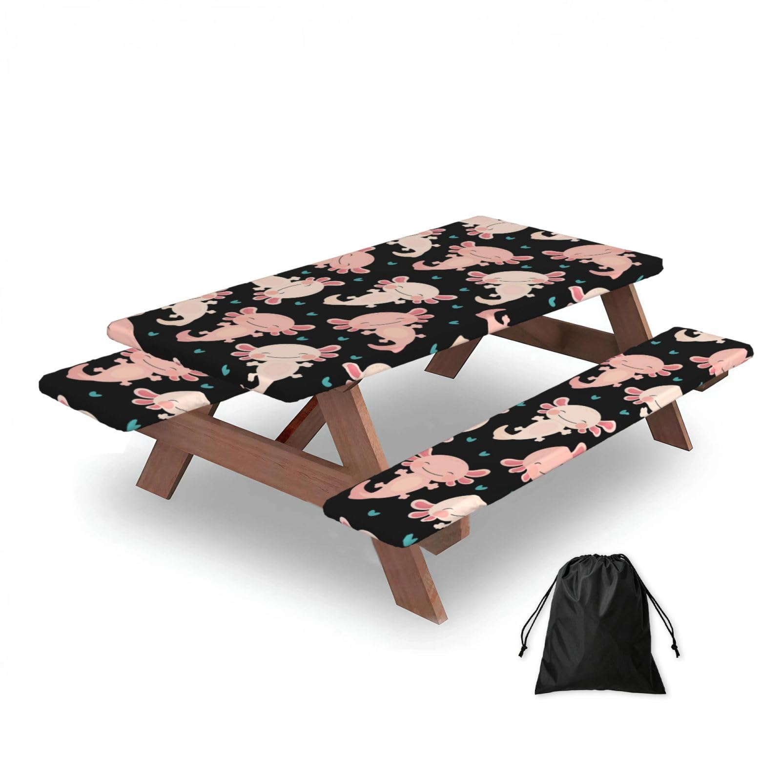 Dopklna As Picture Cute Axolotl, Picnic Table Cover With Bench Covers -Waterproof Elastic Fitted Tablecloth For Garden Camping Patio 76X152cm
