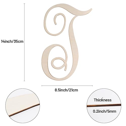 Miniatura 2 de Letras de madera con monograma en T para decoración de pared, letras grandes de madera de 14 pulgadas, letras grandes de madera cursiva grandes sin
