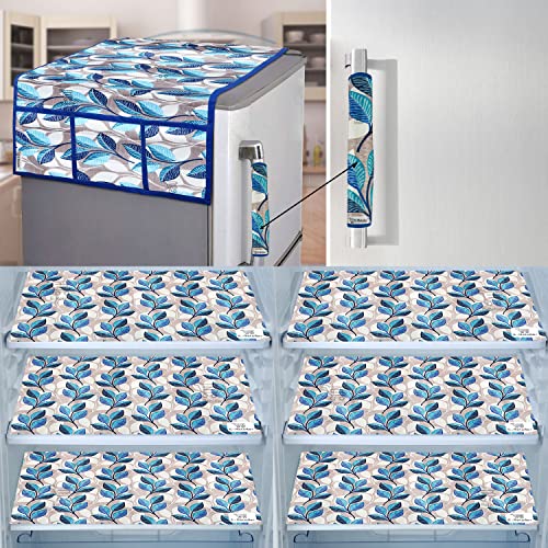 Image of Exclusive Combo Set of Appliances Cover (1 Pc. of Fridge Top Cover, 1 Pc. of Refrigerator Handle Cover and 6 Pc. Of Refrigerator Mat /Fridge Shelf Mat) (Color- Blue, Set Contains- 8 Pcs.)