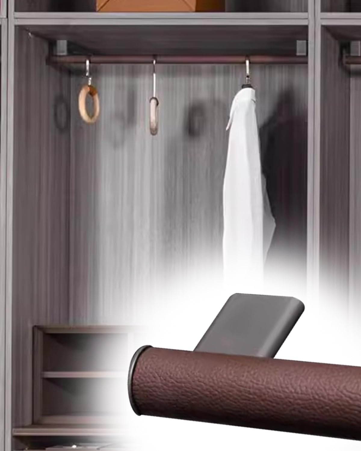 Asta per Armadio in Pelle montata sulla Parte Superiore - Barra Organizer Antiscivolo per Vestiti, Stanza Hobby, casa e Ufficio (53,5 pollici/136 cm) - Accessorio per Armadio Resistente ed e