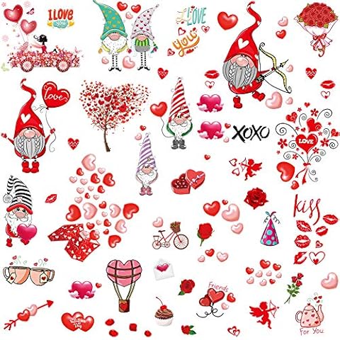 9 Sheets Valentine's Day Window Decals Clings Decorations, 149pcs Gnome Heart Window Stickers for Valentines Day, Glass Windows, Party, Wedding, Anniversary Ornaments Supplies Cover