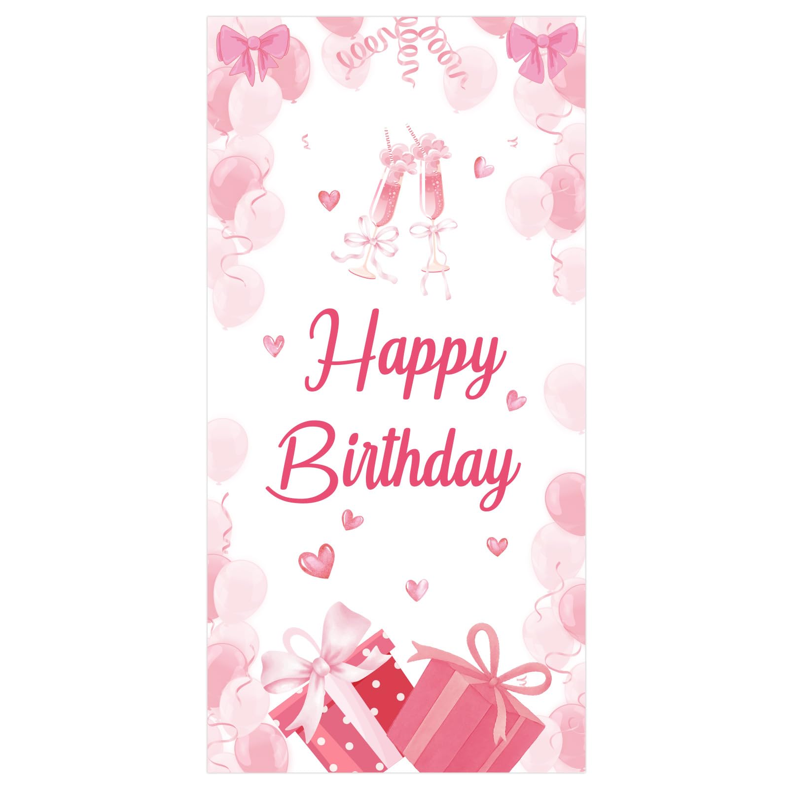 Penitue Pink Bow Birthday Door Banner, 0.9x1.8m/2.95x5.91ft Premium Pink Bow Door Curtain with Gorgeous Printed Pattern for Birthday Party & Baby Show Decor