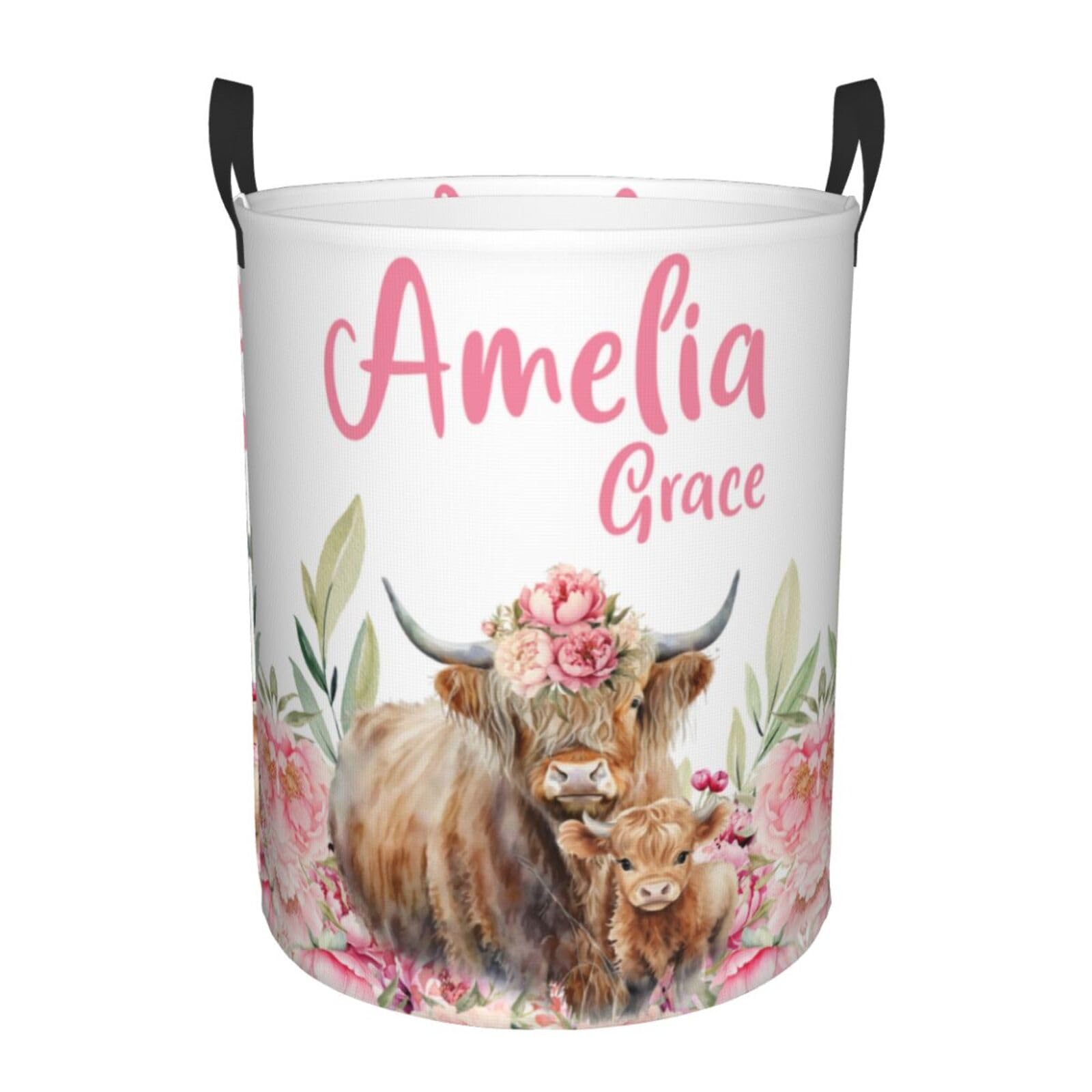 Personalized Highland Cow Laundry Baskets Gifts For Kids, Custom Name Laundry Hamper, Dirty Clothes Hamper Basket With Name For Bathroom Bedroom,